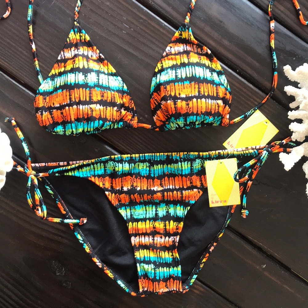 NWT PacSun Kirra Triangle Blue/ Orange Bikini Set